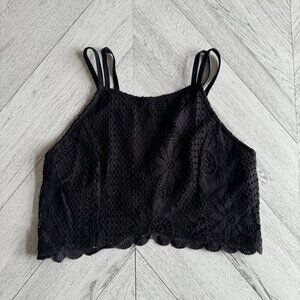 Free People | Black Strappy Back Lace Crochet Top - Size 12